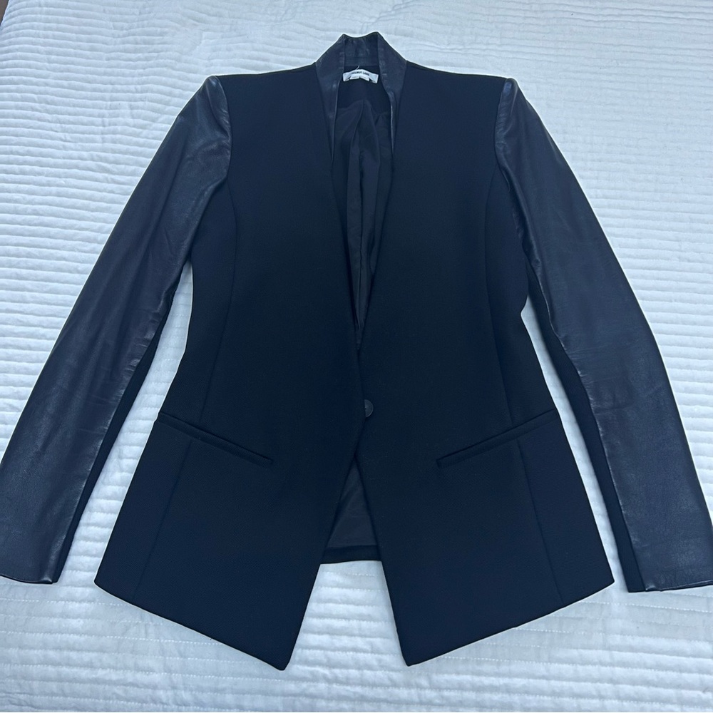 Helmut Lang Women’s Crux Leather Wool Tuxedo Jacket Blazer